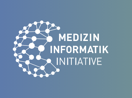 MII-Logo: viele kleine Punkte sind durch Linien miteinander verbunden und bilden so fast eine Kugel, daneben steht "Medizin-Informatik-Initiative"
