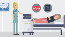 Das Bild zeigt eine Ärztin und eine Patientin mit einem EKG-Gerät.